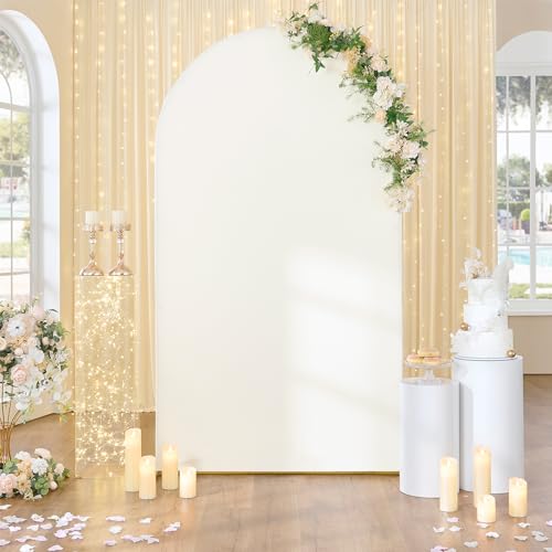NSSONBEN Ivory 7.2 ft Arch Backdrop Cover for 7.2ft Arch Stand, Wrinkle Free Stretchy Spandex Wedding Arch Covers, Top Round Chiara Fitted Cream Arch Backdrop Stand Cover for Parties Photo Background - Image 3