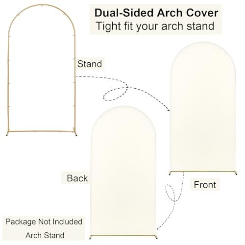 NSSONBEN Ivory 7.2 ft Arch Backdrop Cover for 7.2ft Arch Stand, Wrinkle Free Stretchy Spandex Wedding Arch Covers, Top Round Chiara Fitted Cream Arch Backdrop Stand Cover for Parties Photo Background - Image 4