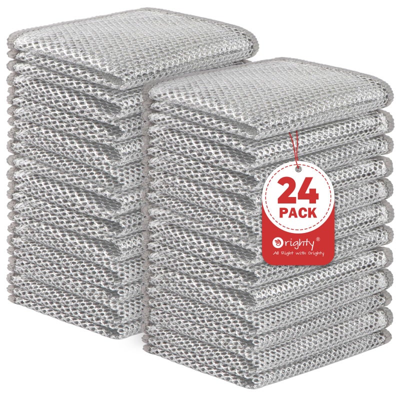 Orighty 24 Pcs Multipurpose Wire Dishwashing Rag, Non-Scratch Wire Dish Cleaning Cloths for Wet and Dry, Reusable Steel Scrubber for Kitchen, Powerful Dishcloth Rag for Cookware, Dish, Stove-7"x8" - Image 1