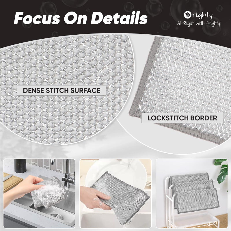 Orighty 24 Pcs Multipurpose Wire Dishwashing Rag, Non-Scratch Wire Dish Cleaning Cloths for Wet and Dry, Reusable Steel Scrubber for Kitchen, Powerful Dishcloth Rag for Cookware, Dish, Stove-7"x8" - Image 3