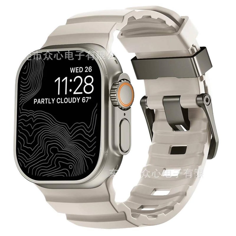 سوار ساعة ذكية سوار رياضي من السيليكون متوافق مع Apple Watch 42/44/45/49mm بملاءمة قابلة للتعديل وحزام بديل باللون أسود قابل للتعديل - Image 3