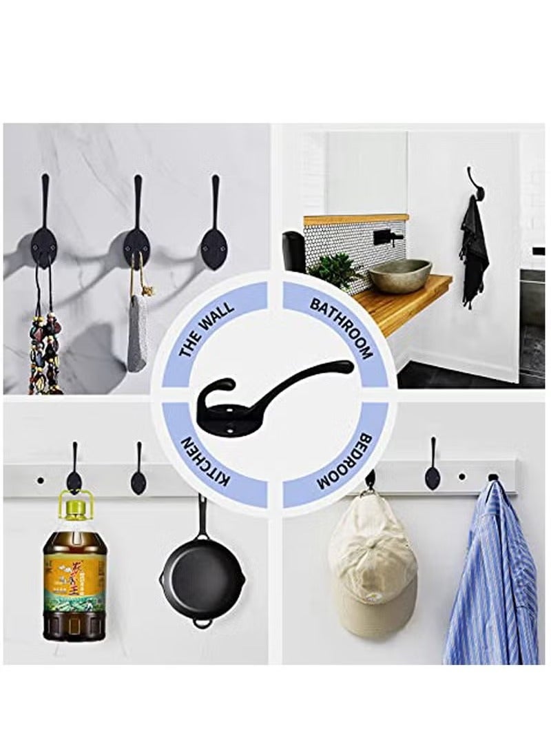 Loquat 10 Pack Matte Black Coat Hooks Heavy Duty Dual Coat Hooks Wall Mounted Utility Black Not Rust Hooks for Coat, Robe, Scarf, Bag, Towel, Key, Hat and More, Include 20 Pieces Screws - Image 4