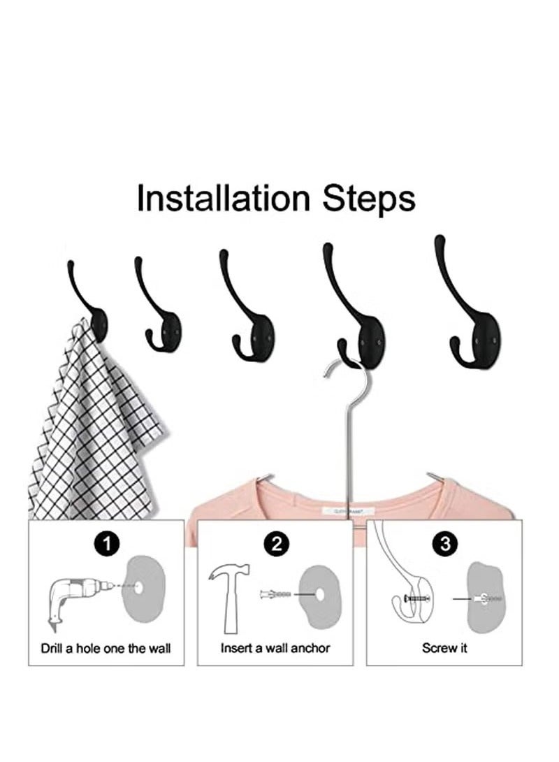 Loquat 10 Pack Matte Black Coat Hooks Heavy Duty Dual Coat Hooks Wall Mounted Utility Black Not Rust Hooks for Coat, Robe, Scarf, Bag, Towel, Key, Hat and More, Include 20 Pieces Screws - Image 3