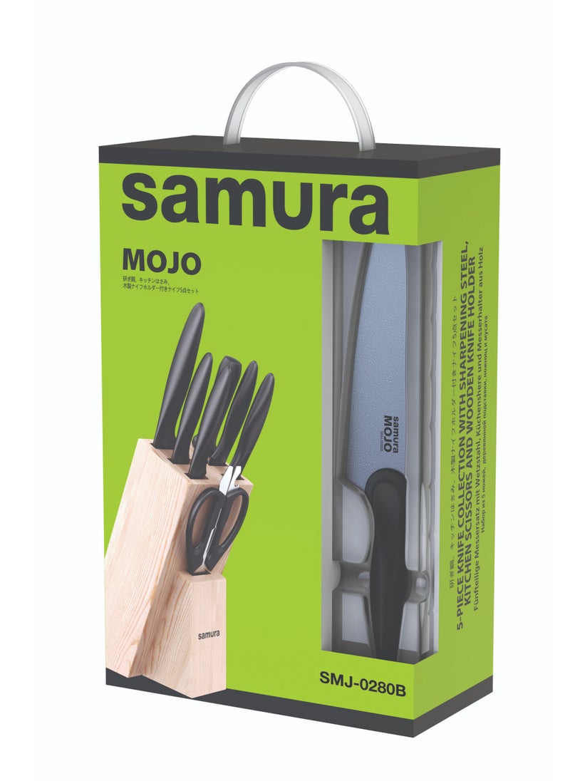 Samura - Samura MOJO Knife Block Set of 8 | Black | Paring, Utility, Fillet, Bread, Chef's Knives, Honing Rod, Scissors, Wooden Knife Block | Polypropylene Handle | AUS-8 Stonewash Blade - Image 1