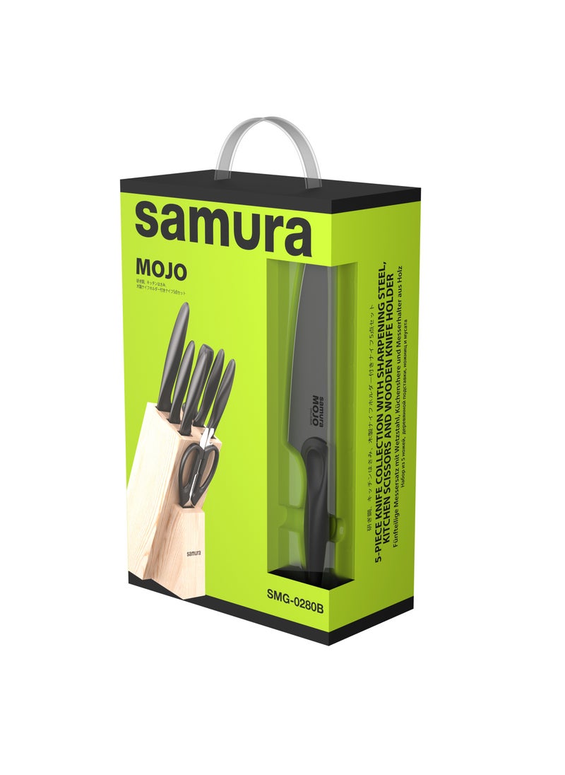Samura - Samura MOJO Knife Block Set of 8 | Black | Paring, Utility, Fillet, Bread, Chef's Knives, Honing Rod, Scissors, Wooden Knife Block | Polypropylene Handle | AUS-8 Stonewash Blade - Image 1