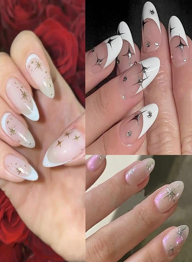 BYJKYEN 6 Sheets Star Nail Stickers for Nail Art, 3D Glitter Shiny Gold Silver White Black Stars Nail Art Design Decals Self-Adhesive Star Stickers DIY Nail Decals Nail Tips for Manicure Decoration Supplies - Image 3