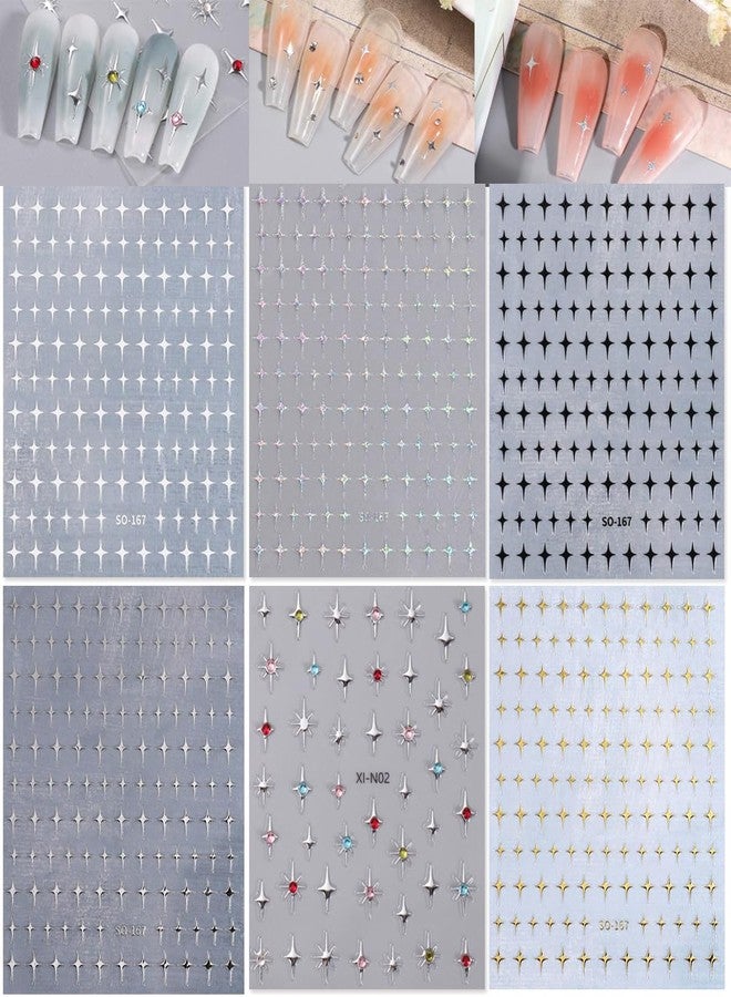 BYJKYEN 6 Sheets Star Nail Stickers for Nail Art, 3D Glitter Shiny Gold Silver White Black Stars Nail Art Design Decals Self-Adhesive Star Stickers DIY Nail Decals Nail Tips for Manicure Decoration Supplies - Image 2
