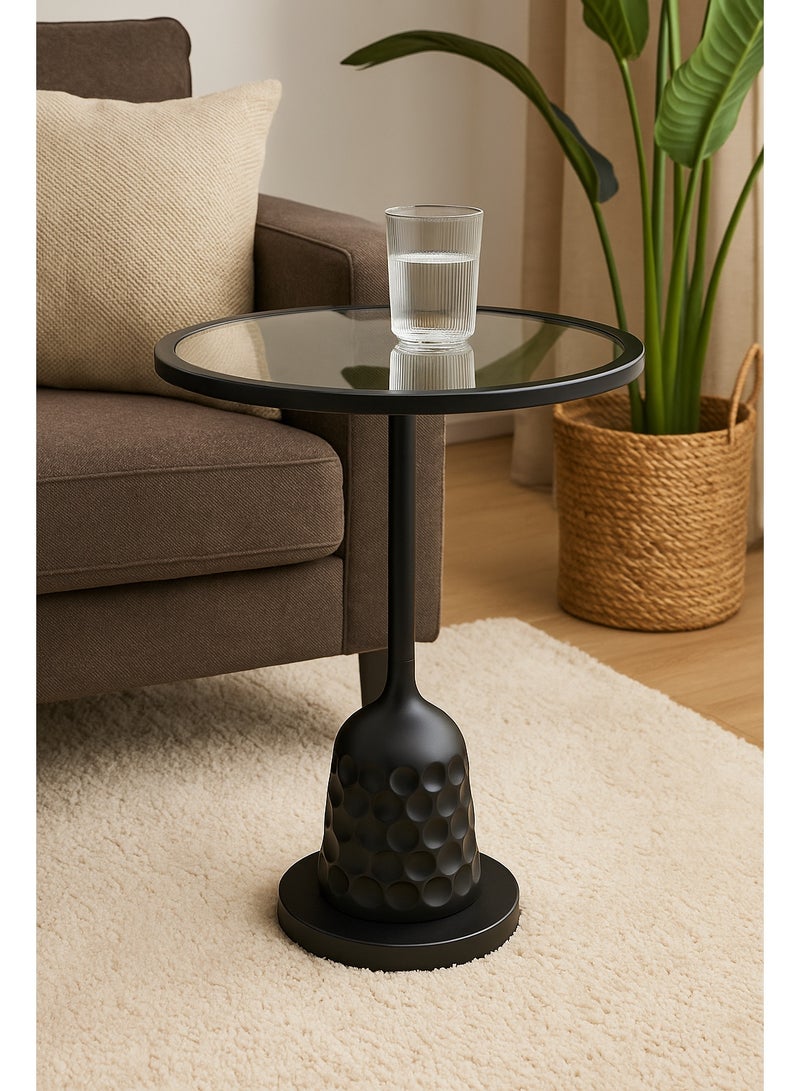 Living Glass serving table with black steel base 52X35 cm - Image 2