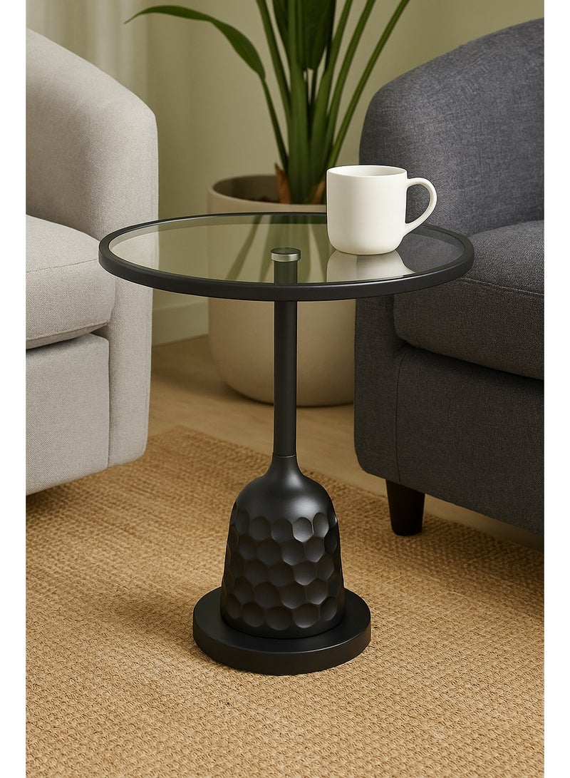 Living Glass serving table with black steel base 52X35 cm - Image 4