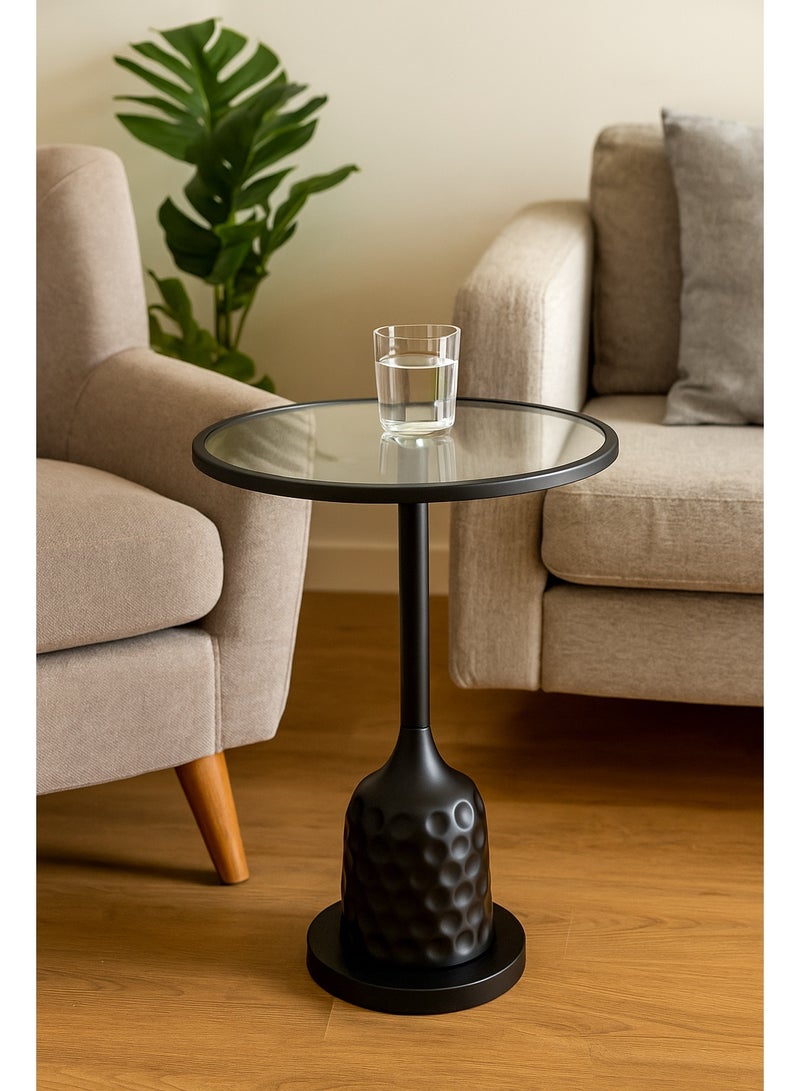 Living Glass serving table with black steel base 52X35 cm - Image 3