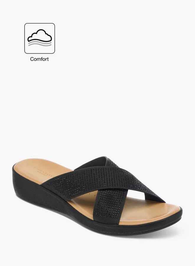 Flora Bella By Shoexpress Womens Embellished Cross Strap Sandals With Slip-On Closure