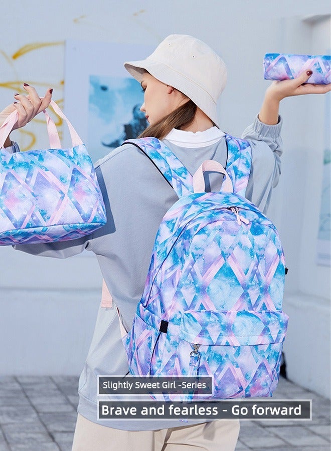 Joychic 3-Piece Graphic Printed Casual Backpack Waterproof Durable School Bag with USB Charging and Lunch Box Pencil Pouch Multicolour for Middle High School Students - Image 1