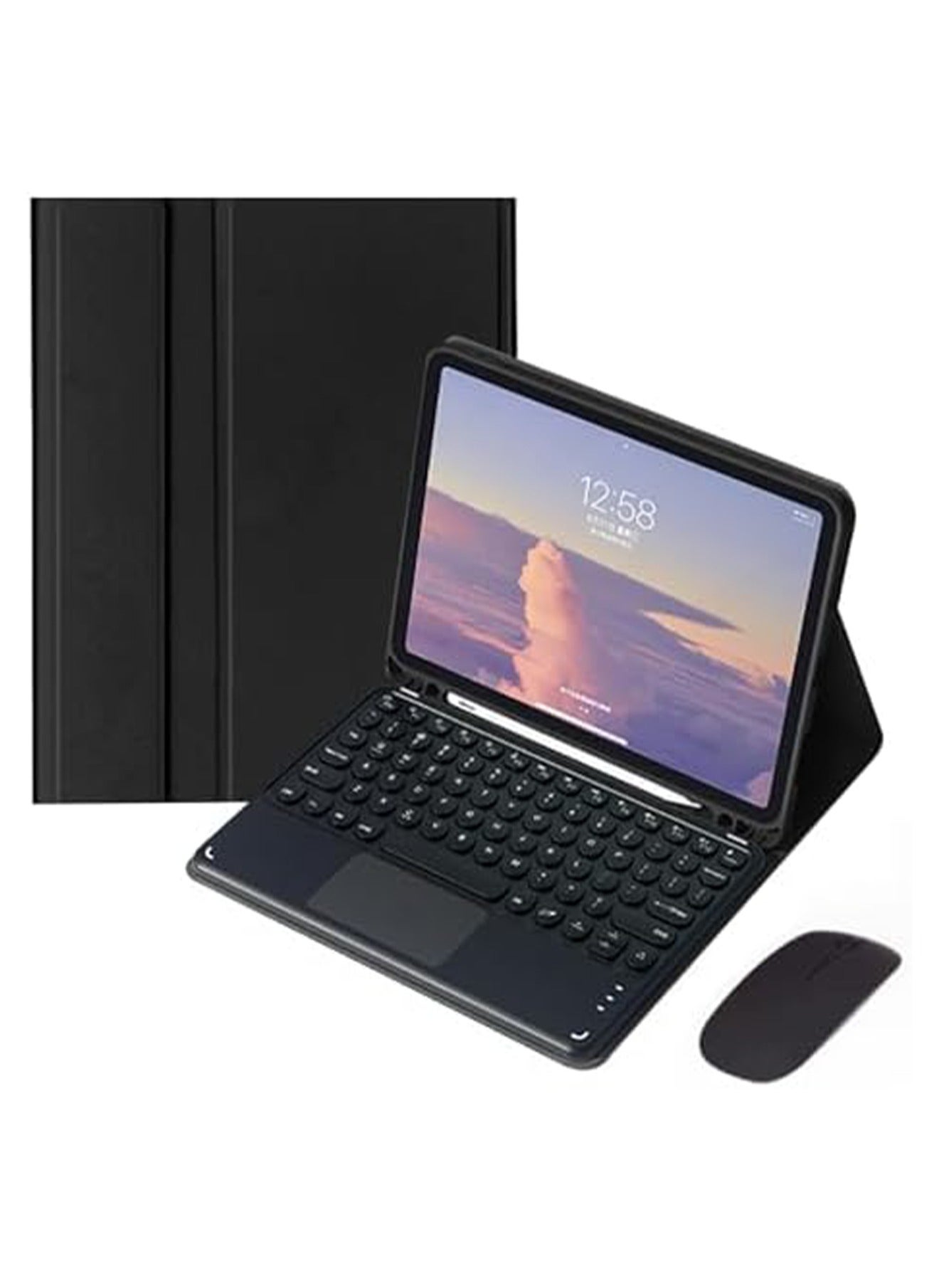 Aookay Arabic and English Keyboard Case for Samsung Galaxy Tab A9 Plus 5G 2023 Case with Bluetooth Mouse, Round Key Wireless Keyboard, Lightweight Smart Keyboard Cover (Black, Galaxy Tab A9 Plus)