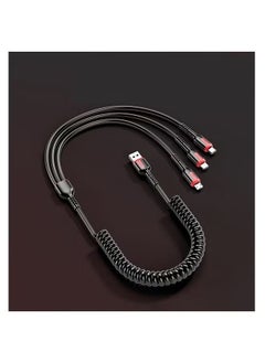 66W 3 in 1 Fast Charger Multi Function Charger Cable, Spring Retractable Data Cable, USB Cable Cord Adapter with Lightning/Type C/USB Port (Black)