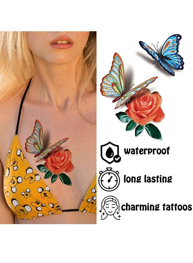٧٨ نمطًا من الوشم المؤقت للنساء، ملصقات وشم الفراشة، وشوم مؤقتة واقعية للنساء، وشوم زهور شبه دائمة مقاومة للماء وطويلة الأمد - Image 3