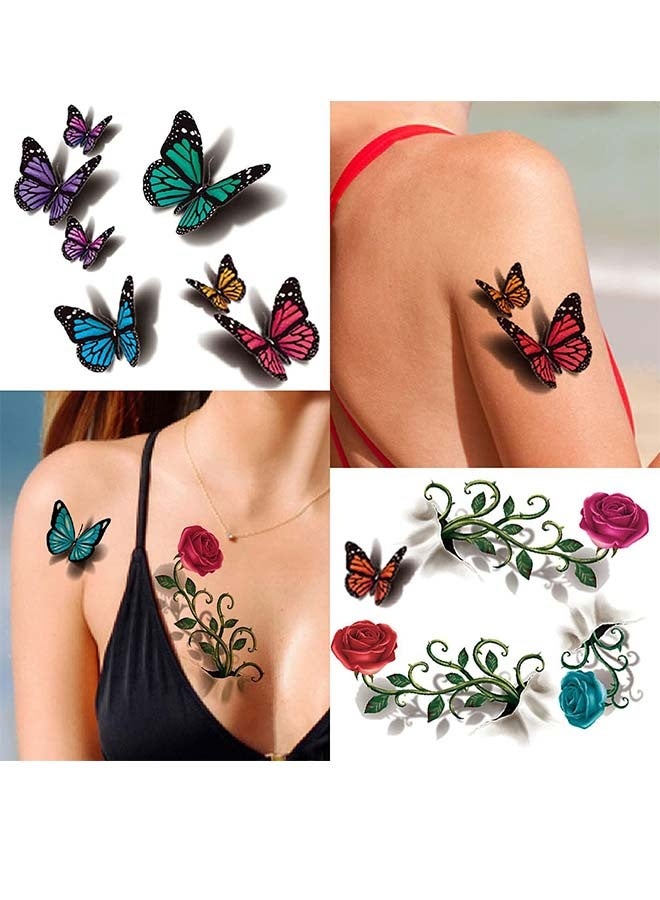٧٨ نمطًا من الوشم المؤقت للنساء، ملصقات وشم الفراشة، وشوم مؤقتة واقعية للنساء، وشوم زهور شبه دائمة مقاومة للماء وطويلة الأمد - Image 5