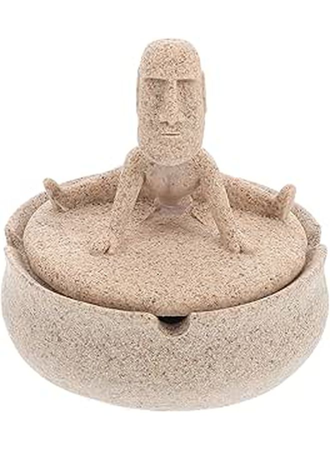 Creative Yoga Resin Stone Ashtray With Lid Windproof Desktop Smoking Holder - Image 1