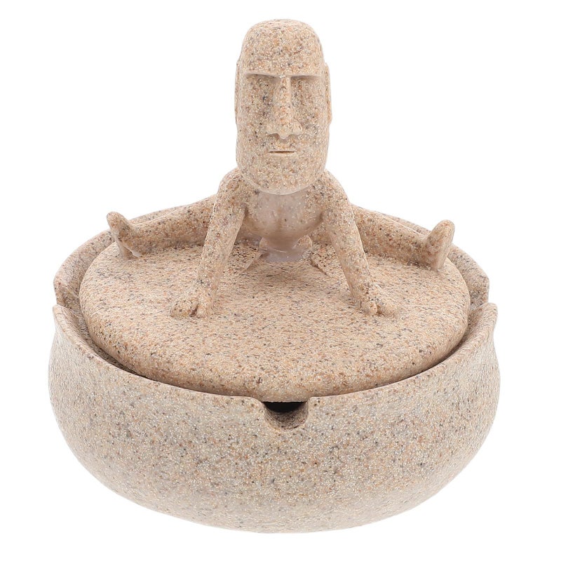 Creative Yoga Resin Stone Ashtray With Lid Windproof Desktop Smoking Holder - Image 2