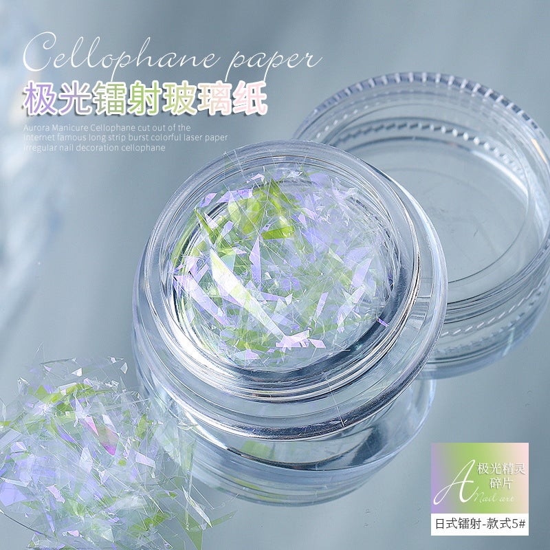 Aurora Elf Fragments Irregular Cellophane Cut-Free Long Strip Flash Colorful Laser Paper Nail Art Stickers - Image 1