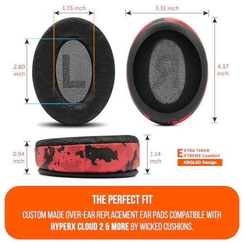 WC Freeze V2 Cloud Alpha - Angled Cooling Gel Earpads for HyperX Cloud Alpha & More, by Wicked Cushions | Angled Pads for Extreme Comfort, New Freeze V2 Cooling Fabric, Extra Thick | Red Camo - Image 5