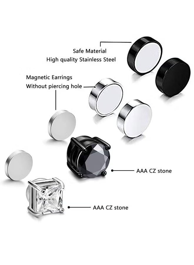 6 Pairs Magnetic Stud Earrings for Womens Mens Stainless Steel Non Piercing Magnetic Earrings Clip on Earrings Inlaid Cubic Zirconia Earrings Set 6mm - Image 2
