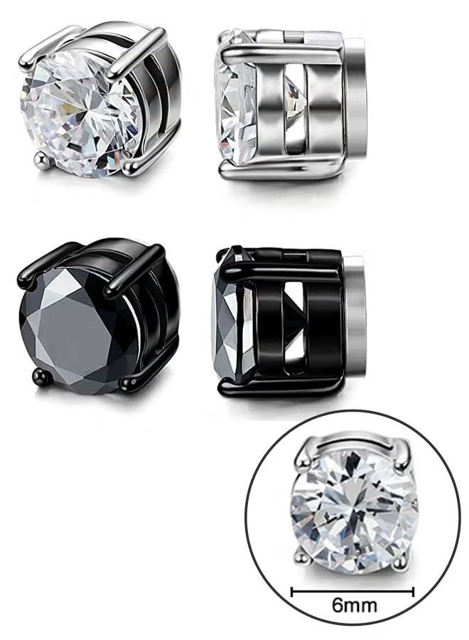6 Pairs Magnetic Stud Earrings for Womens Mens Stainless Steel Non Piercing Magnetic Earrings Clip on Earrings Inlaid Cubic Zirconia Earrings Set 6mm - Image 3