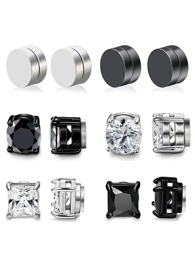 6 Pairs Magnetic Stud Earrings for Womens Mens Stainless Steel Non Piercing Magnetic Earrings Clip on Earrings Inlaid Cubic Zirconia Earrings Set 6mm - Image 1
