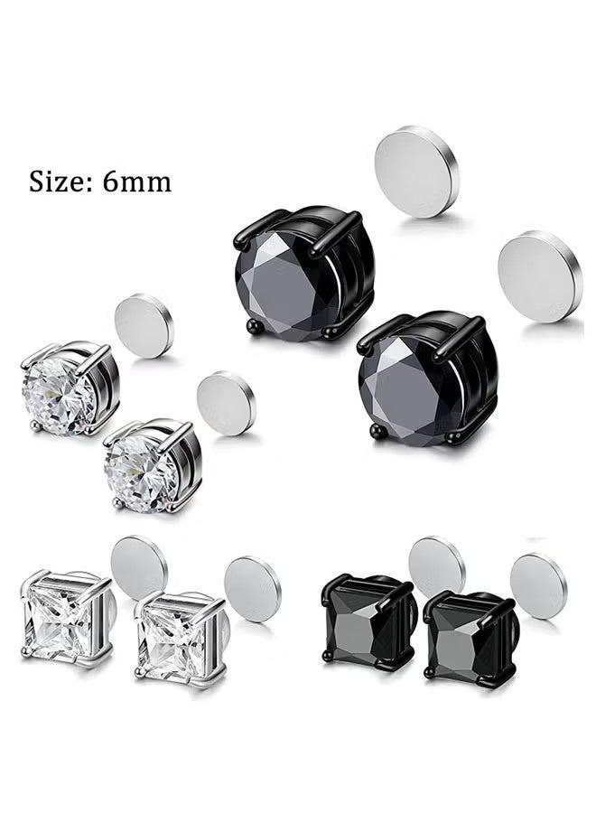 6 Pairs Magnetic Stud Earrings for Womens Mens Stainless Steel Non Piercing Magnetic Earrings Clip on Earrings Inlaid Cubic Zirconia Earrings Set 6mm - Image 4