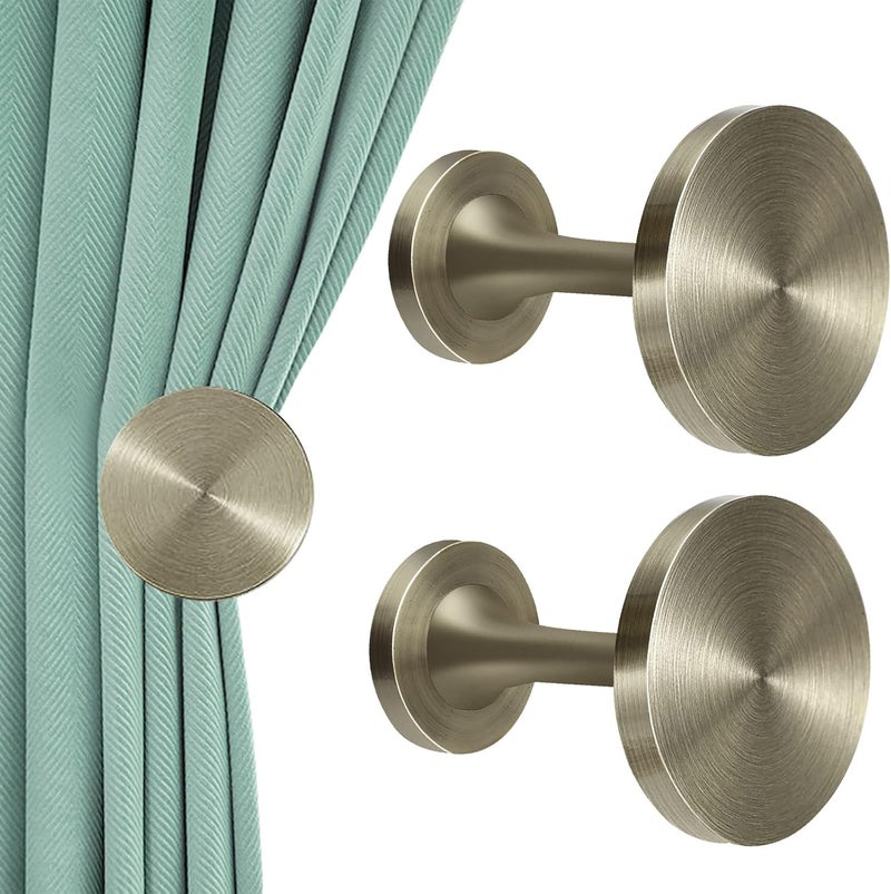 KOLAKO Curtain Holdbacks, Metal Curtain Tie Backs Hooks Antique Brass Modern Decoative Wall Mount Window Drapery Holders Hanger, Curtain Hold Backs Pair (Round Medallion) - Image 1