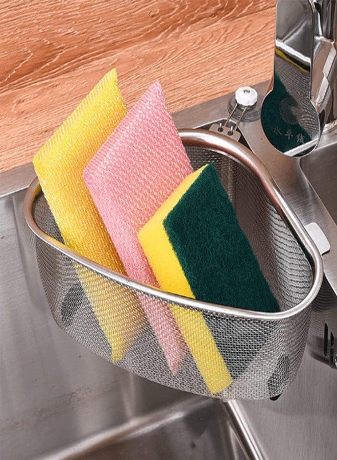 HELIMIX Corner Sink Basket – Stainless Steel Mesh Drain Rack for Kitchen Sink | Adhesive Wall Mounted Triangle Basket with Hooks | Rust-Resistant Corner Shelf Organizer for Sponge, Soap & Scrubber - Image 3