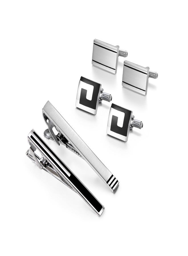 Wynameleri UJOY Cufflinks and Tie Pin Set of 2 Classic Design Enamel Black Fashion Accessories for Men - Image 1