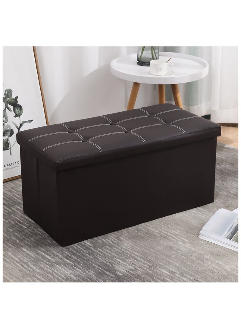 Generic 30 inches Folding Storage Box, Footstool Faux Leather Storage,Box with Lid Toy Foot Rest Seat,Folding Padded Seat Bench Stool Foot Stool, Sofa Pouffes Footstool - Image 1