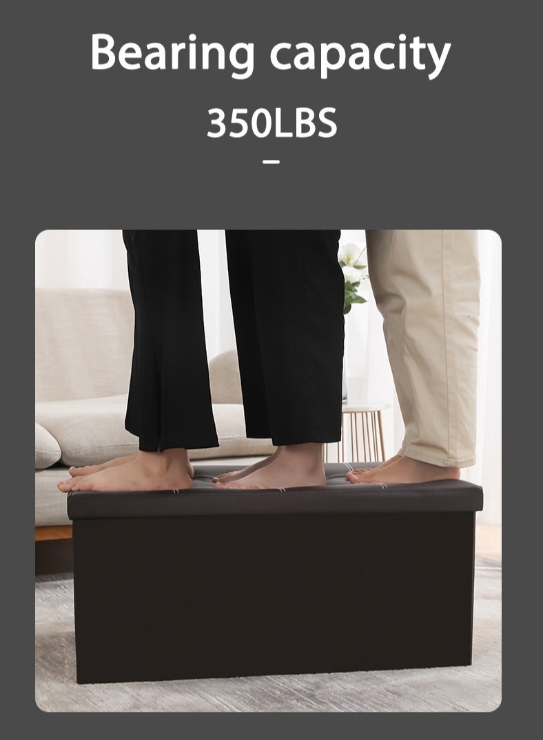 Generic 30 inches Folding Storage Box, Footstool Faux Leather Storage,Box with Lid Toy Foot Rest Seat,Folding Padded Seat Bench Stool Foot Stool, Sofa Pouffes Footstool - Image 5