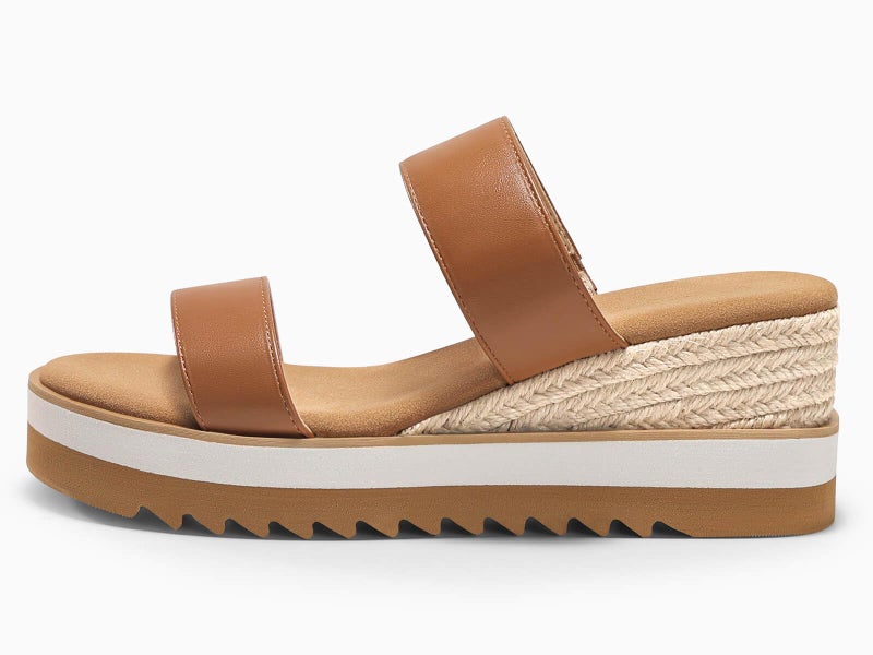 Coutgo Womens Platform Sandals Espadrille Wedge Heels Comfortable Slip on Slides Open Toe Summer Beach Shoes, Brown Pu, Size 6 - Image 5