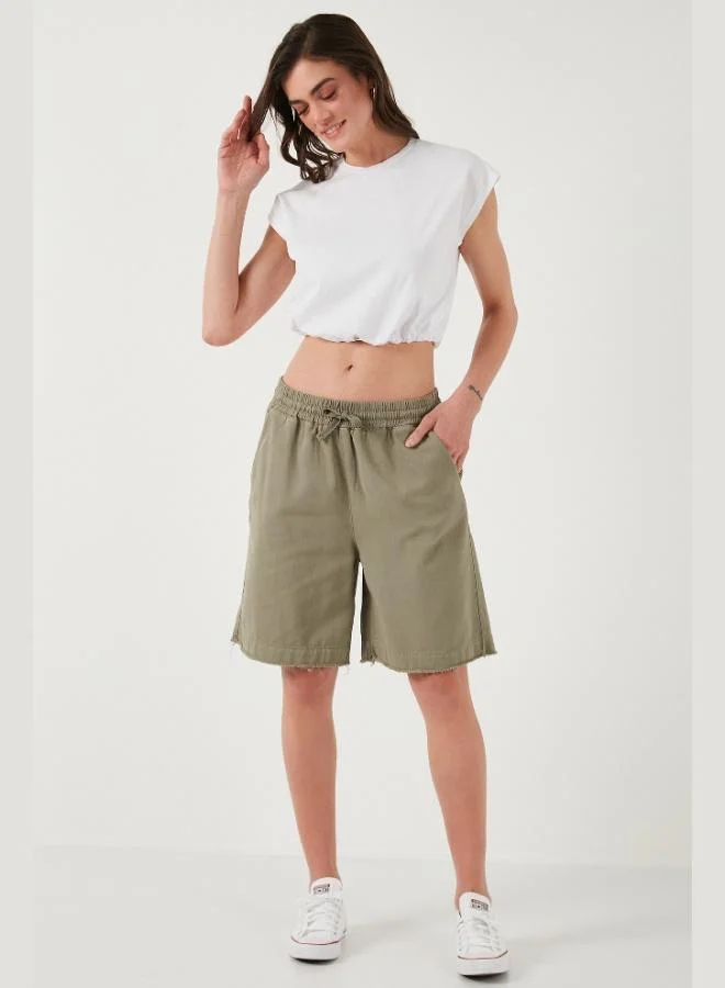 ليلا شورت نسائي ليلا قطن بقصة قياسية وخصر عادي مع جيوب ورباط