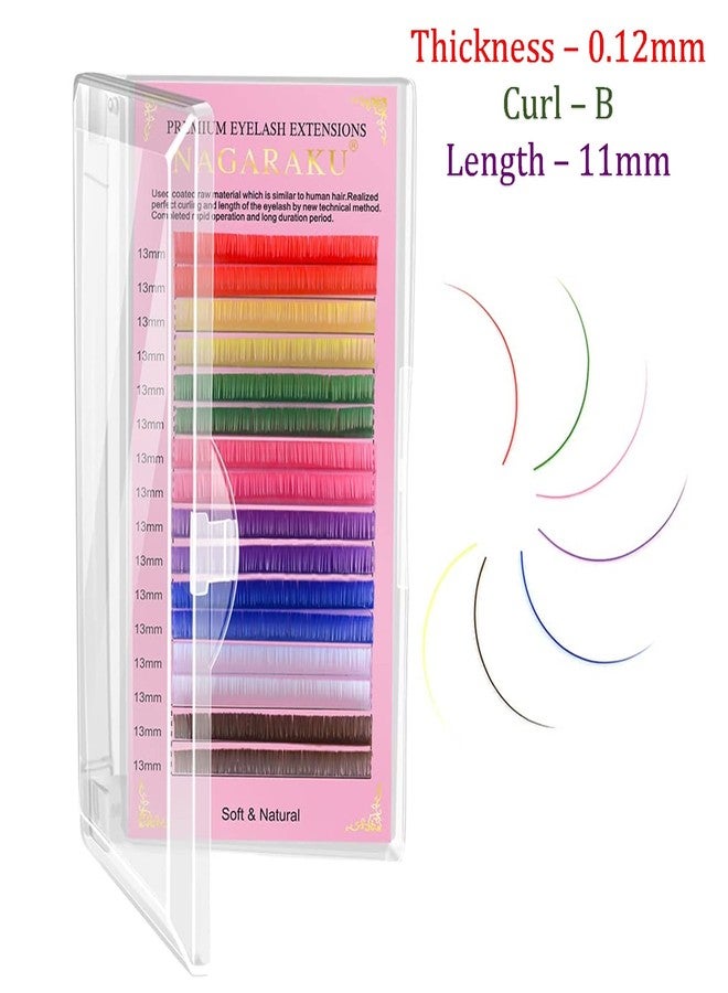 NAGARAKU Colored Eyelash Extensions 8 Colors Rainbow 0.12mm B curl 11mm Individual Lashes Purple Blue Pink Brown Classic Professional Salon Supplies - Image 2