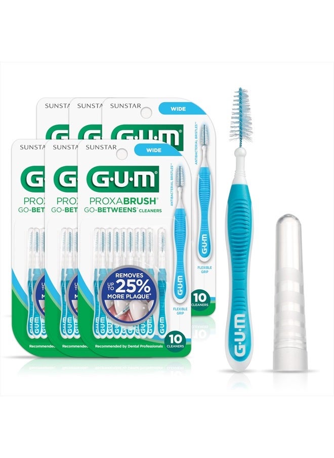 Proxabrush Go-Betweens - Wide - Interdental Brushes - Soft Bristled Dental Picks for Plaque Removal & Gum Health - Safe for Braces & Dental Devices, 10ct (6pk)