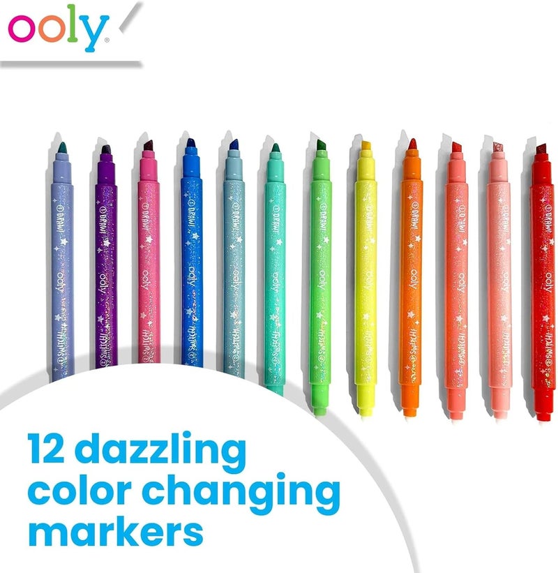 Ooly 12 Pack Sparkle Switch-eroo Color Changing Markers, Dual Tip Markers for Kids, Double Ended Chisel Tip Marker Set Great for Art Supplies, Drawing and Stationery Sets - Image 2