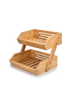 Generic Fruit Basket, 2 Tier Bamboo Fruit Basket for Kitchen, 11" Tall Fruit Stand Storage Holder, Heavy Duty/Multipurpose/Large Capacity for Vegetables, Fruit, and Snack, Bread  - Image 1