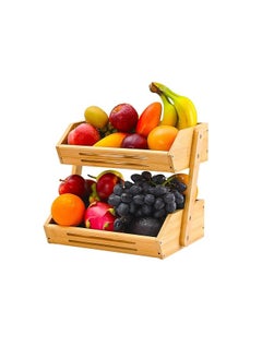 Generic Fruit Basket, 2 Tier Bamboo Fruit Basket for Kitchen, 11" Tall Fruit Stand Storage Holder, Heavy Duty/Multipurpose/Large Capacity for Vegetables, Fruit, and Snack, Bread  - Image 2