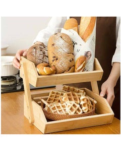 Generic Fruit Basket, 2 Tier Bamboo Fruit Basket for Kitchen, 11" Tall Fruit Stand Storage Holder, Heavy Duty/Multipurpose/Large Capacity for Vegetables, Fruit, and Snack, Bread  - Image 5