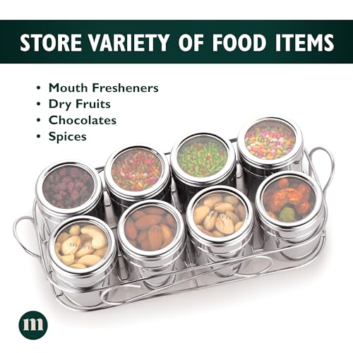 MARU 8 in 1 Stainless Steel Multipurpose Storage Containers - Perfect Organizer for Masala Spices, Herbs, Mouth Freshner, Dry Fruits, 130ml Each Airtight Containers with See-Through Easy Push Lid - Image 2