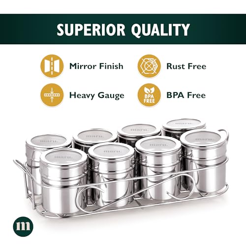 MARU 8 in 1 Stainless Steel Multipurpose Storage Containers - Perfect Organizer for Masala Spices, Herbs, Mouth Freshner, Dry Fruits, 130ml Each Airtight Containers with See-Through Easy Push Lid - Image 4