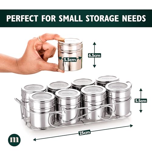 MARU 8 in 1 Stainless Steel Multipurpose Storage Containers - Perfect Organizer for Masala Spices, Herbs, Mouth Freshner, Dry Fruits, 130ml Each Airtight Containers with See-Through Easy Push Lid - Image 3