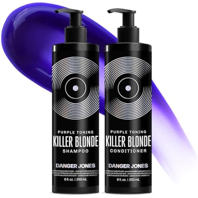 Danger Jones Killer Blonde Purple Toning Shampoo & Conditioner Bundle â€“ Neutralizes Yellow & Brassy Tones, Hydrates & Softens â€“ For Blonde, Bleached & Grey Hair â€“ 8oz