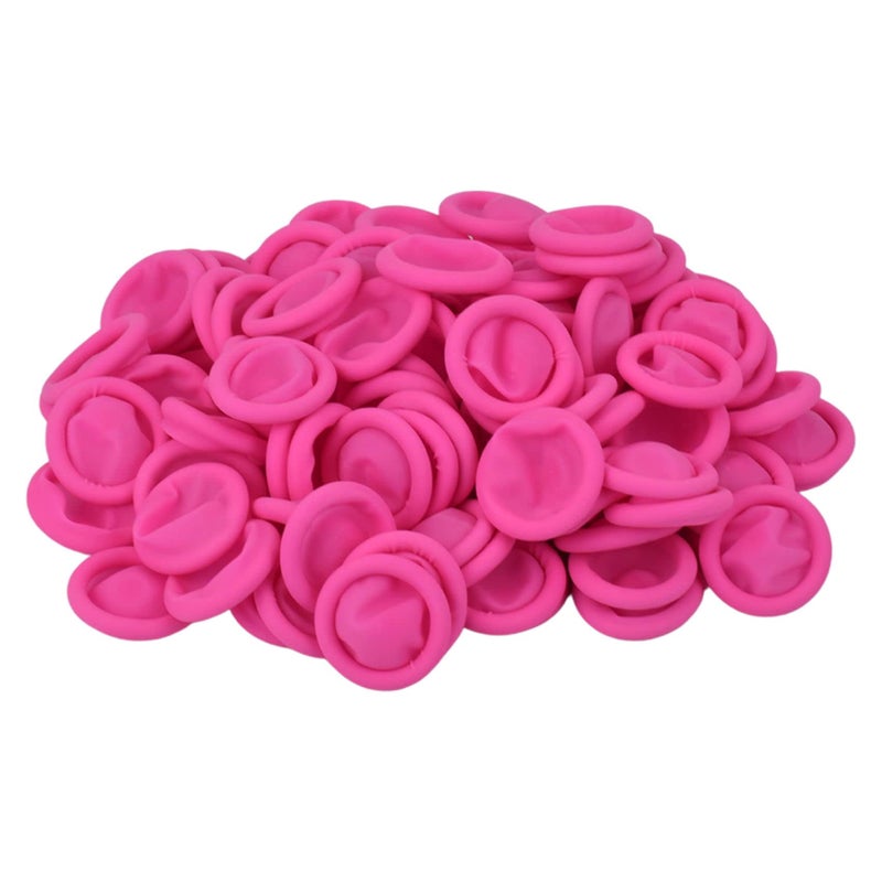 CREHODEC 100 Pcs Finger Cots, Disposable Finger Protectors, Latex Anti-Static Finger Tip Rubber Protect Keeping Dressing Dry and Clean (Medium, Pink) - Image 1