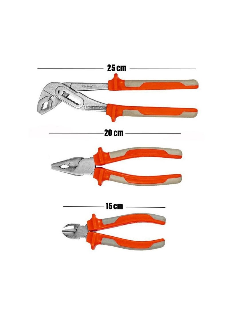 HORUSDY - HORUSDY - 3 Pliers Combo Set, Diagonal Cutting Pliers 6"/Universal Pliers 8"/Water Pump Pliers 10",Wiring/Plumbing Repair Tool Set - SDY-97611 - Image 1