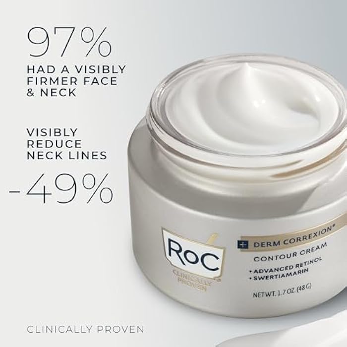 RoC Derm Correxion Neck Cream with Hyaluronic Acid + Advanced Retinol to visibly Tighten & Lift Horizontal Neck Lines, Facial Moisturizer to Contour Face (1.7 oz) with RoC Retinol Eye Packette - Image 3