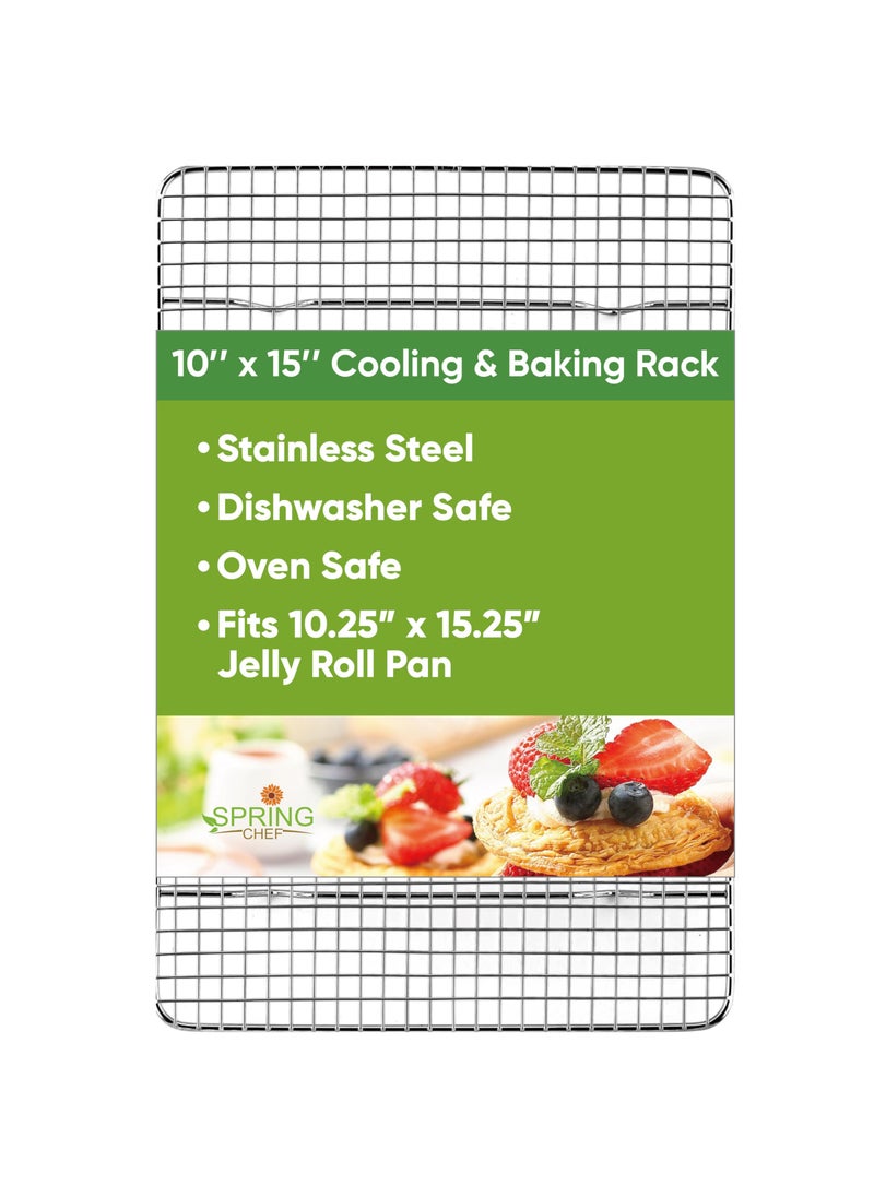 Spring Chef Spring Chef 10 x 15 Inch Stainless Steel Cooling Rack for Cooking  Baking  Heavy Duty Cookie Cooling Rack for Kitchen  Oven Safe  Fits Jelly Roll Pan  Dishwasher Safe 