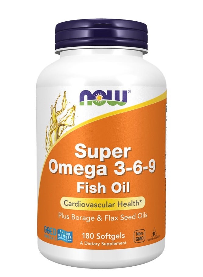 now Super Omega 3-6-9, 1200 mg, 180 Softgels | Fish, Flax & Borage Oil Blend, Essential Fatty Acids - Image 1